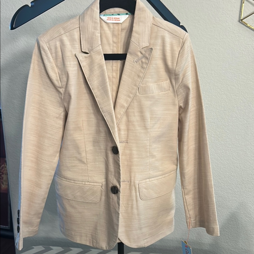 Boys Tan Linen Like Blazer